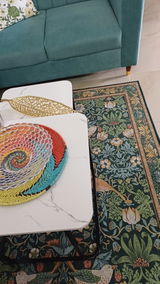 Dark Green Floral Machine Washable Rug