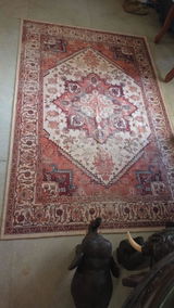 Orange Motif Traditional Machine Washable Rug