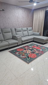 Blue Floral Machine Washable Rug
