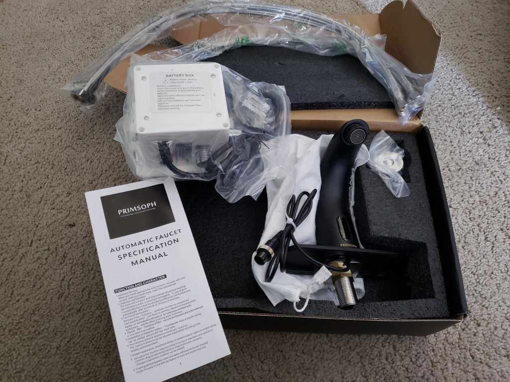 PRIMSOPH Model 8012 Battery and Plug-In Powered Touchless Faucet with Temperature Mixer, Matte Black