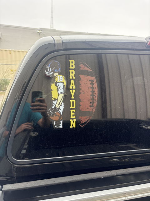 Custom Football Player Car Decal - Personalized Football Name & Number Sticker for Sports Moms and Dads
