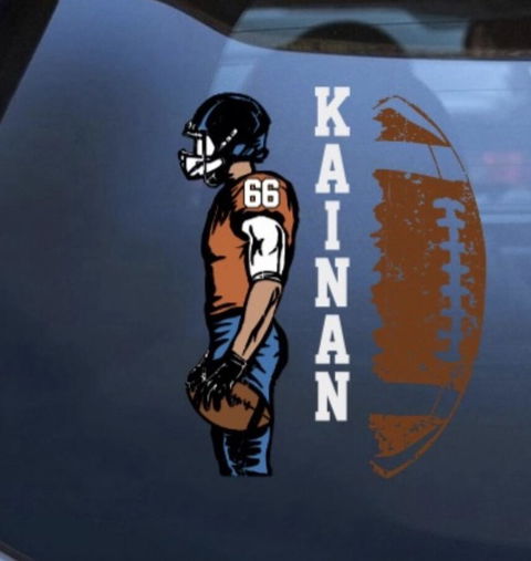 Custom Football Player Car Decal - Personalized Football Name & Number Sticker for Sports Moms and Dads
