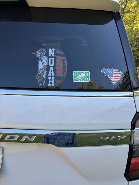 Custom Football Player Car Decal - Personalized Football Name & Number Sticker for Sports Moms and Dads
