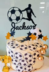 Cake Topper - Soccer Football Boy Player Themed - Personalized Name + Age