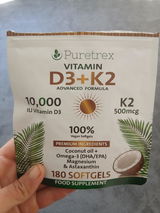 Vitamin D3 10,000 IU + K2 500mcg MK-7 – High Strength with Omega-3 & Astaxanthin | 180 Softgels
