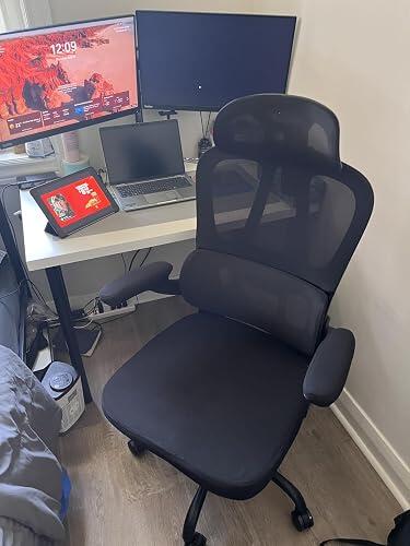 Submi Office Chair, Ergonomic Office Chair, Mesh Desk Chair for Adults, Computer Chair with Adjustable Headrest & Flip-up Armrests, Home Office Task Chair, Chaise Bureau, Work, Comfy, 350LBS, Black