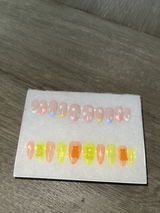 Colorful French with Flowers Press on Nails
