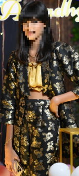 Black  and  Golden Jacquard Banarasi Brocade Straight Blazer With Pant