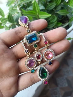 Multicolor Acrylic Floral Drop Earrings with Crystal Accents