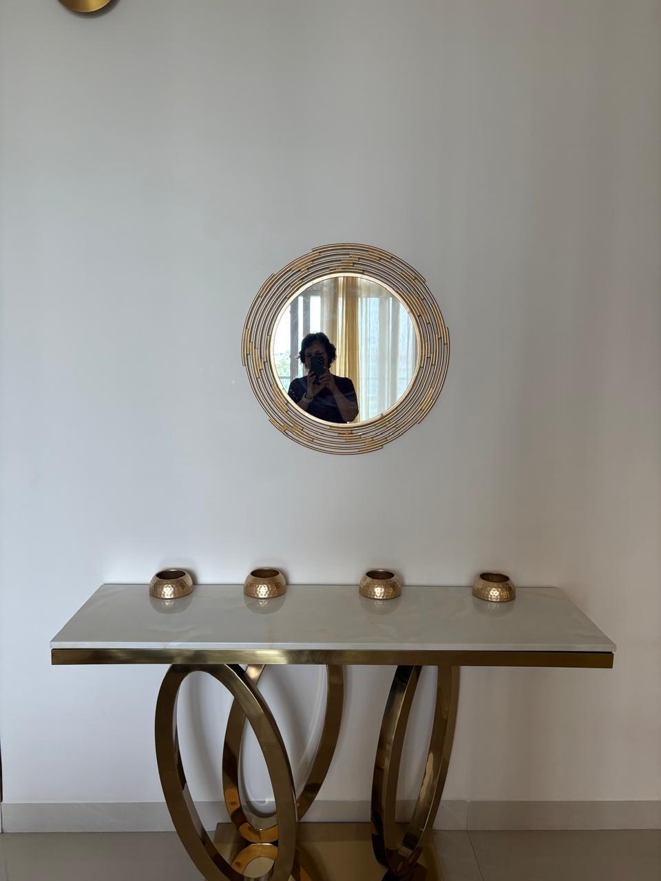 Abstract golden Round Wall Mirror