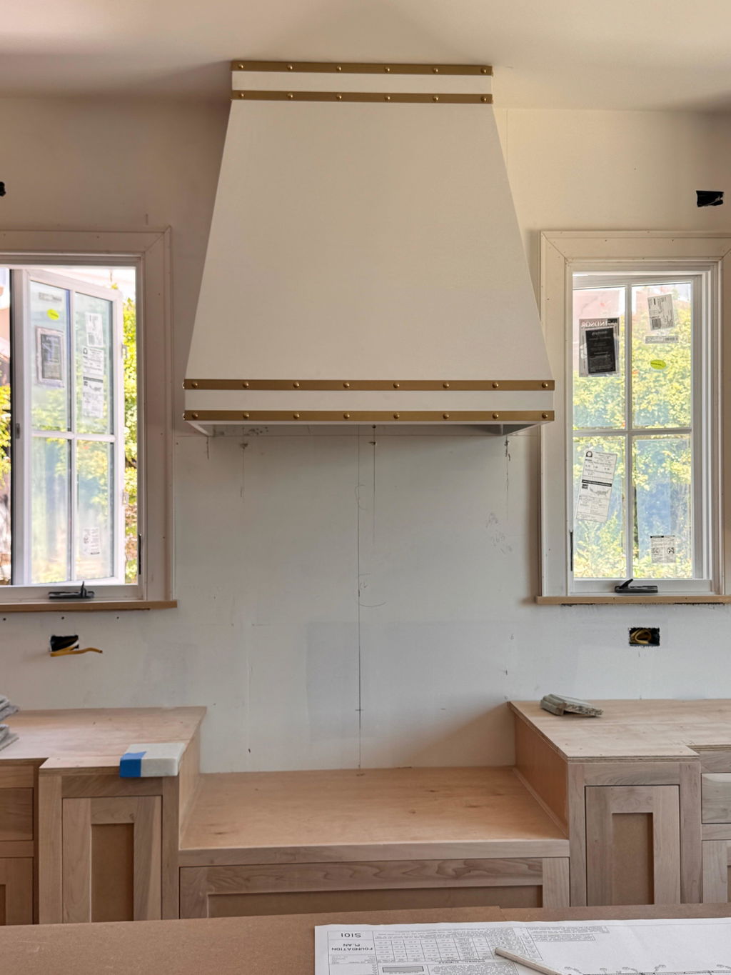RHM Angled Stainless Steel Custom Kitchen Hood with Brass Straps SH39-BT