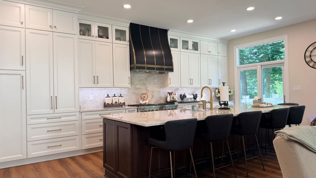 RHM Custom Ogee Luxury Gray Stainless Steel Kitchen Hood with Brass Trim SH-5-8TR