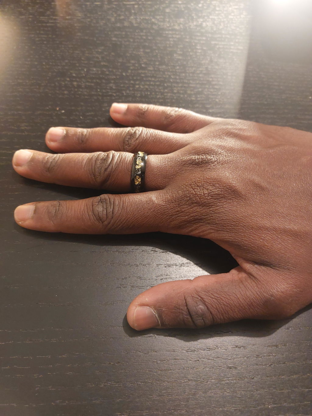 Gold Foil & Meteorite Tungsten Ring, Polished Black with Sandstone Inlay - 8MM