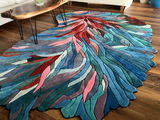Handmade Irregular Shape Wool Area Rug - Unique Botanical Design Carpet