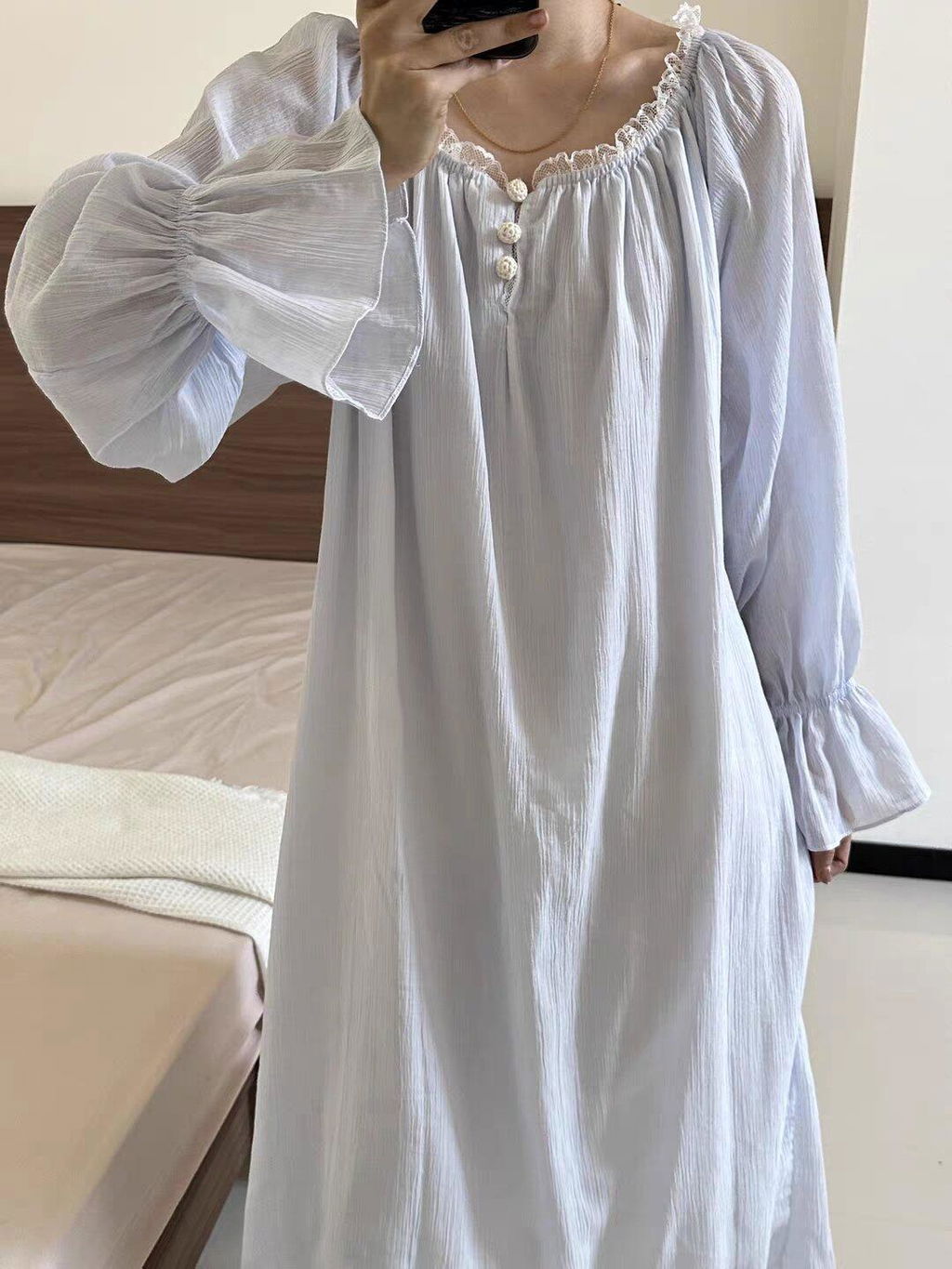 Retro French Style Blue Night Gown