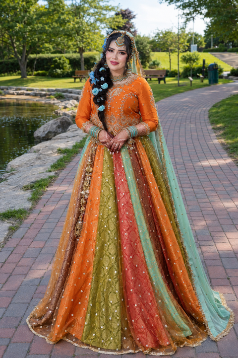 Satrangi Lengha - Orange Zardosi Blouse