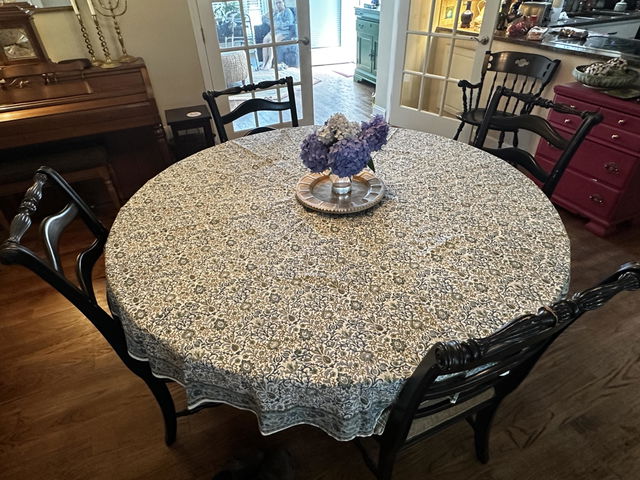 Customer photo of the Indigo Flower Round Tablecloth