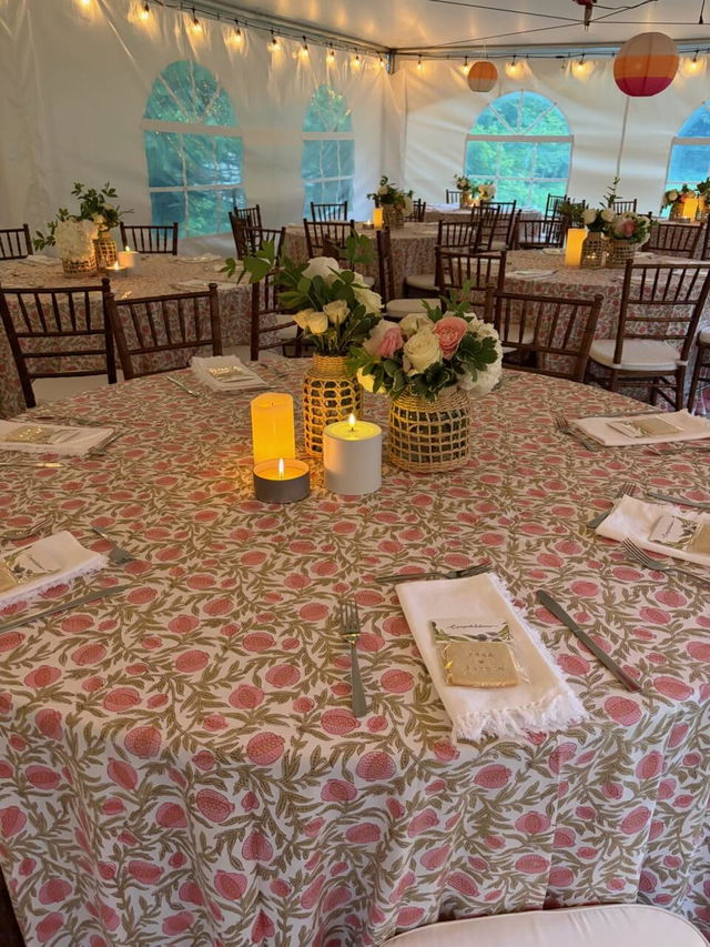 Customer photo of the Blush Pink Pomegranate Round Tablecloth