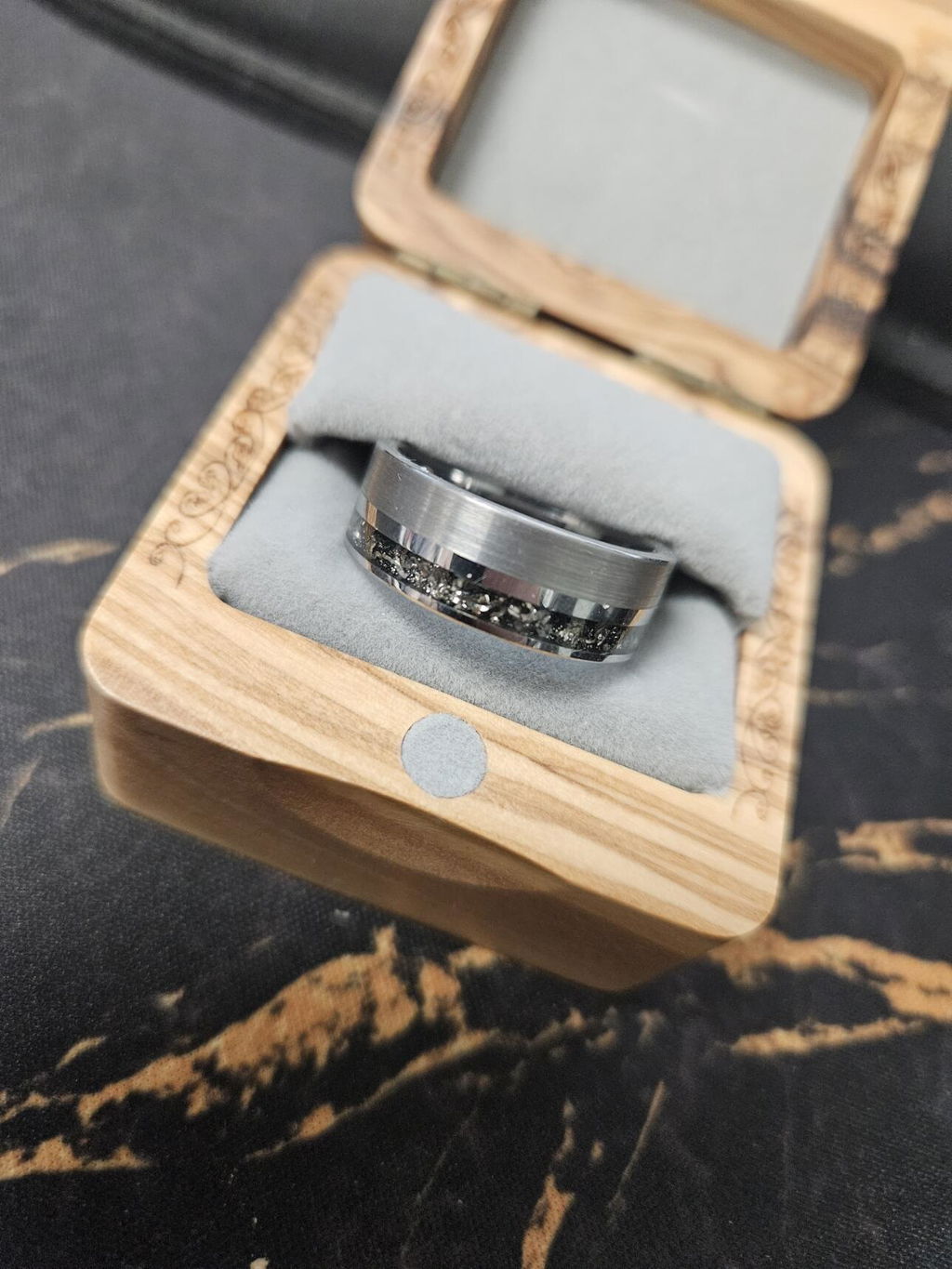 Two Tone Black Tungsten Meteorite Men's Wedding Band 8MM