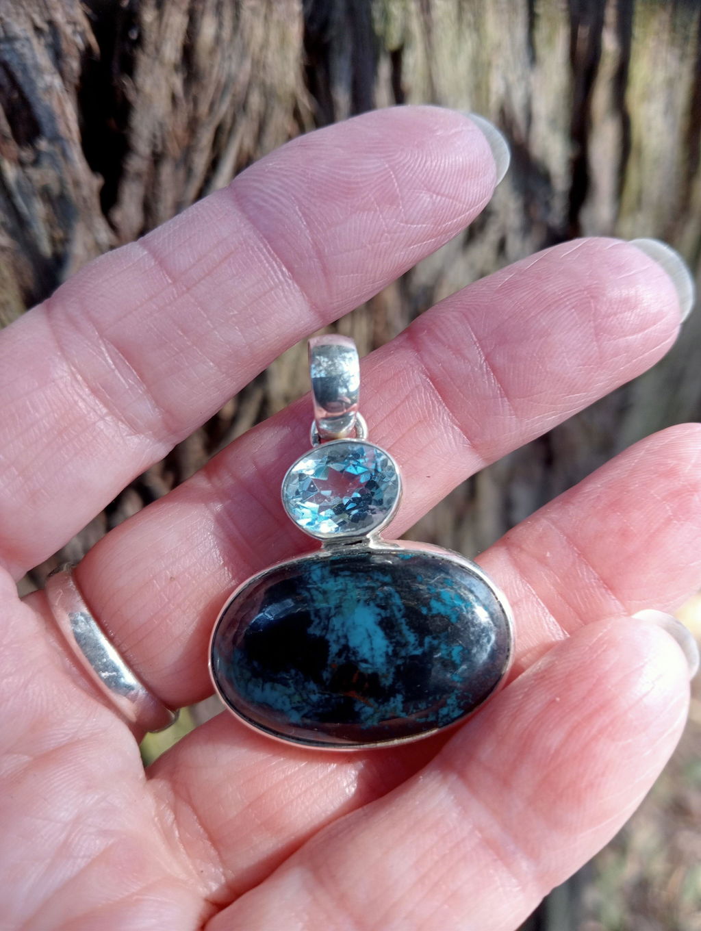 Shattuckite & Blue Topaz Pendant - One of a Kind