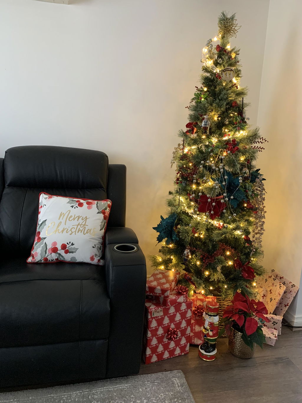 1.8m LED Christmas Tree with 200 Warm Lights and Red Berries - Red
