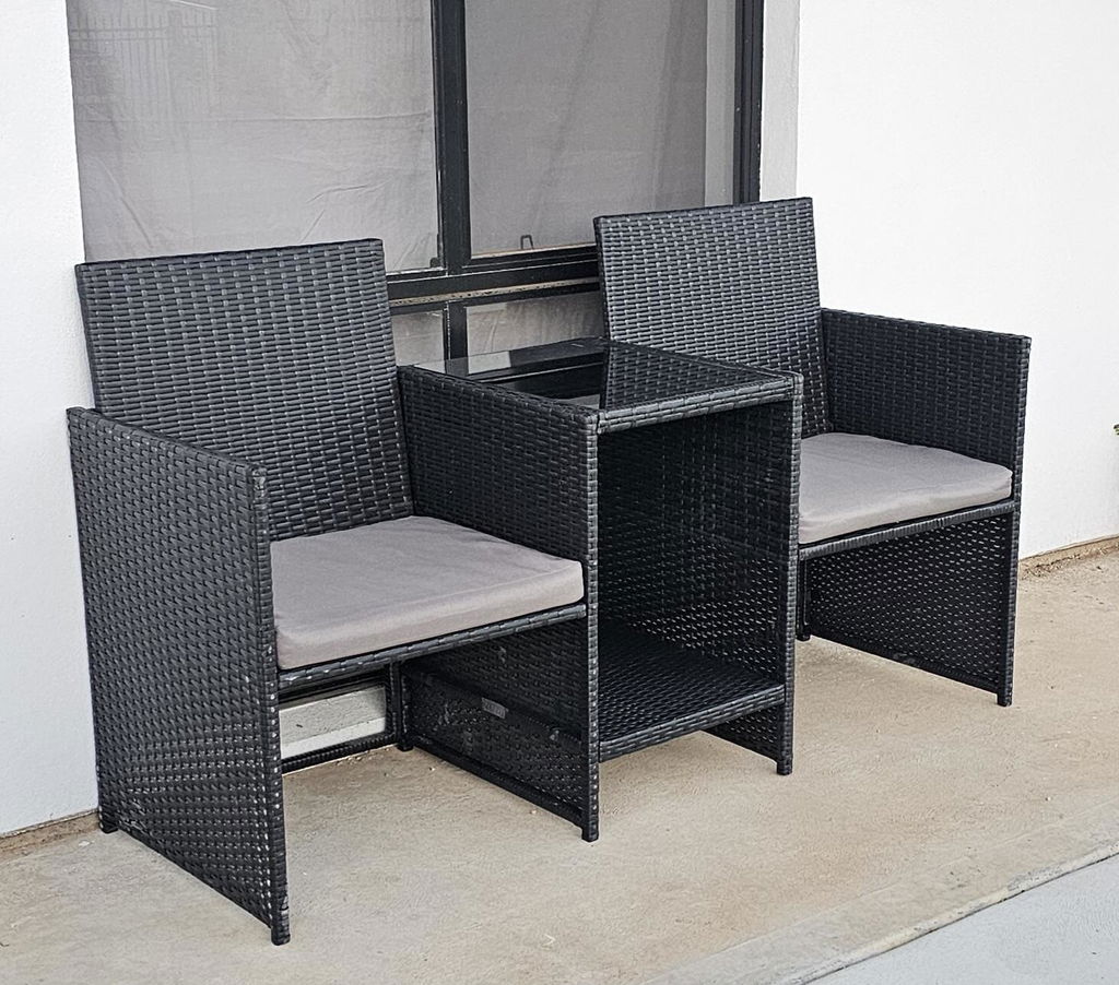 Outdoor Setting Wicker Loveseat Birstro Set Patio Garden Furniture Black