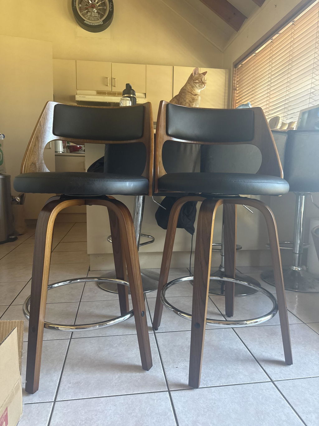 Set of 4 Sloane Bentwood Bar Stools 65cm Seat Height with PU Leather Seat and Swivel - Walnut & Black