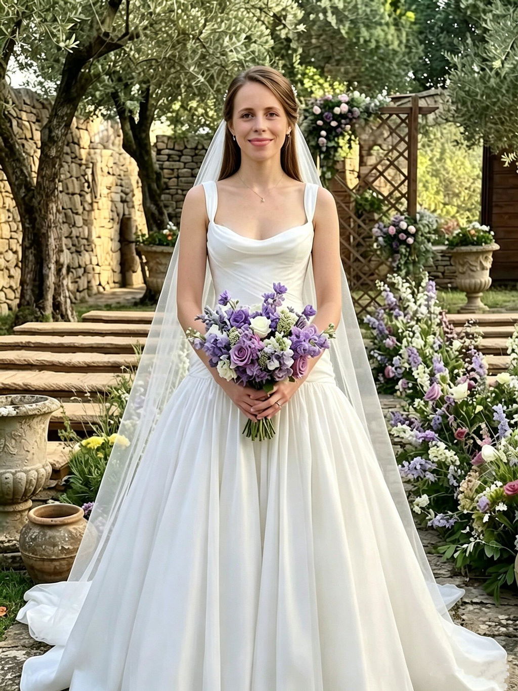 Unique Drape Off-shoulder A-line White Chiffon Wedding Dresses With Long Train,WD0614