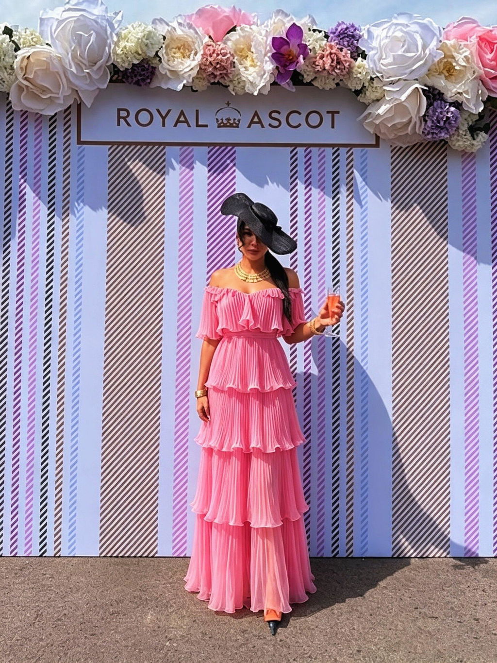 Stunning Pink Pleated Off-the-Shoulder Short Sleeve Maxi Prom Dress Classy,OLP2367