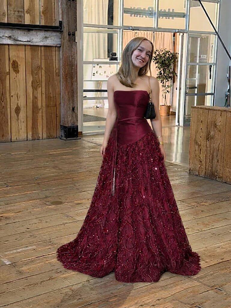 Elegant Red Sweetheart A-Line Long Prom Dress Ideas, Evening Party Dresses, OLP1556