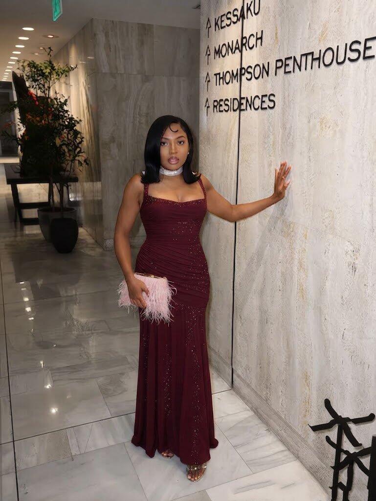 Stunning Burgundy Chiffon Mermaid Gala Gown Sleeveless Ruched Prom Dress,OLP2316