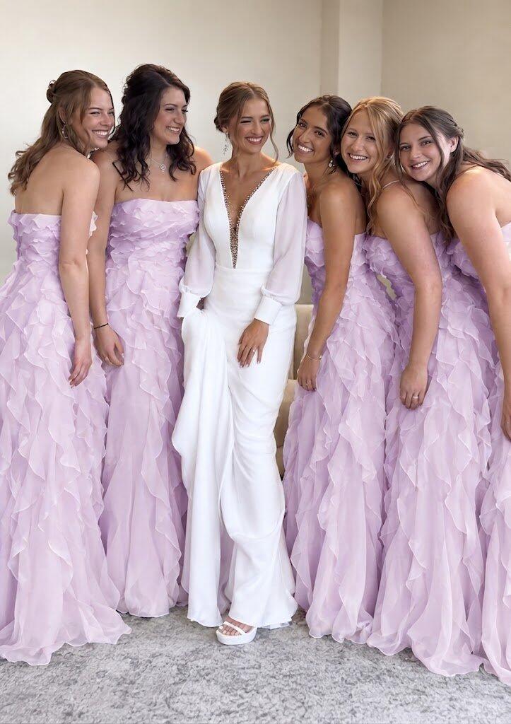 Pretty Yellow Strapless Cascading Ruffle Long Bridesmaid Dress Elegant Flowy Gown,BG1019