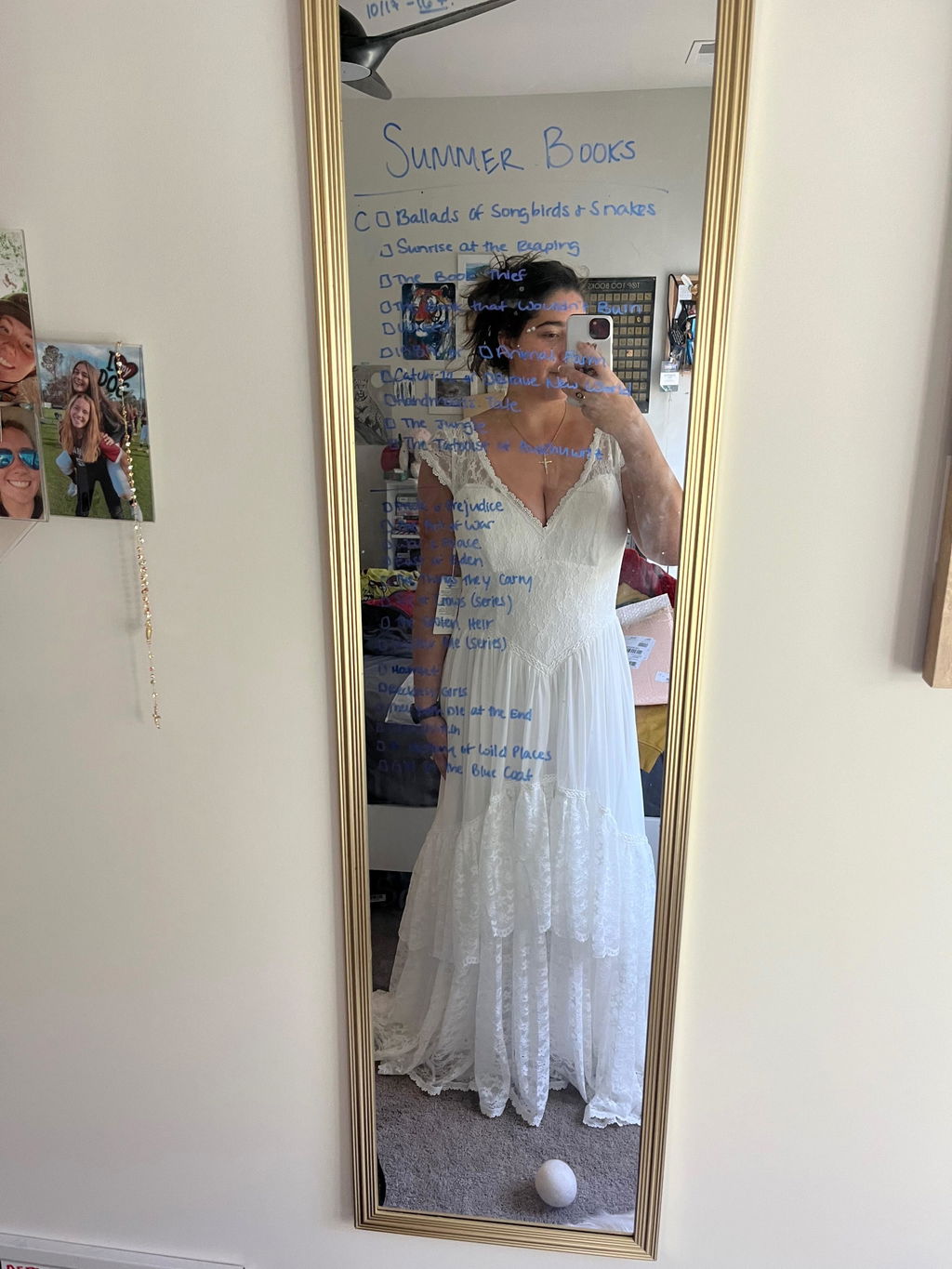 V Neck Cap Sleeve Floor Length A Line Wedding Dresses Tiered Lace Romantic,WD0649