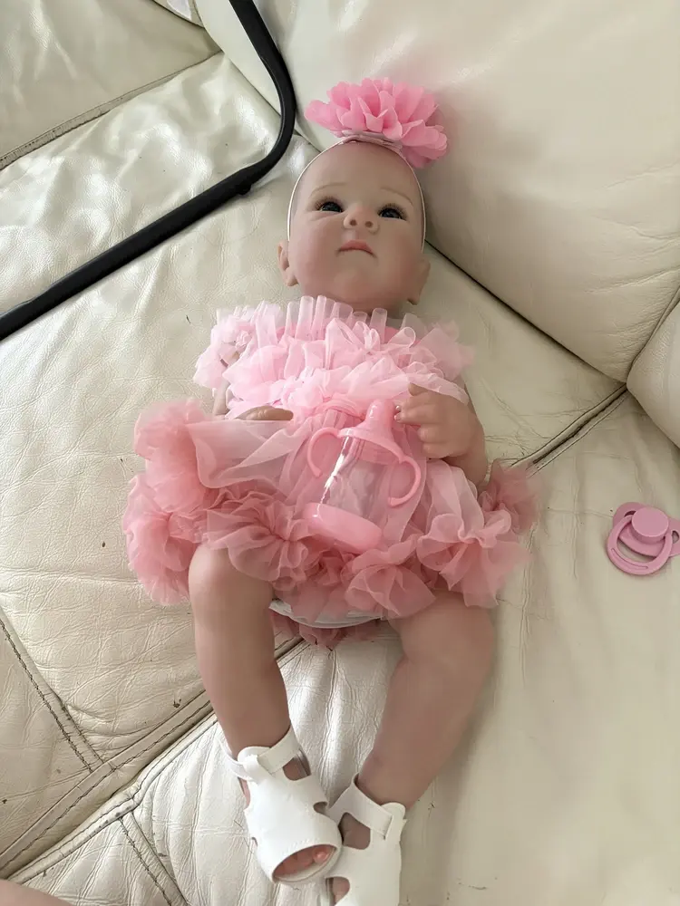 Bambola reborn Bettie da 18 pollici con occhi aperti bambina con vestito rosa