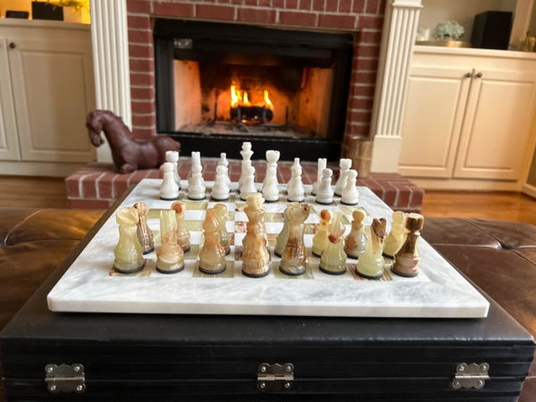 Customer photo of a Royal Bishop marble chess set shared by Channaly