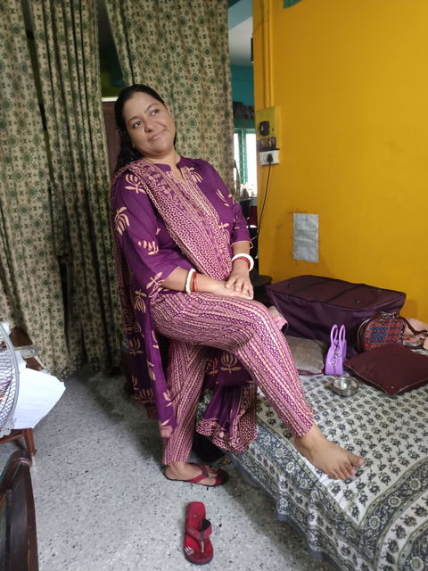Purple Lotus Print Kurta With Pant & Dupatta