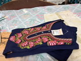 Deep Prussian blue kashida suit review photo