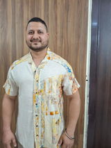 Nouvean Art Print V-Neck Paneled Shirt