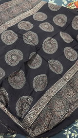 Ajrak Chaadar Chakra – Black & Burgundy Organic Dye Hand Block Printed Lawn -Wrap | Ajrak Design Dress