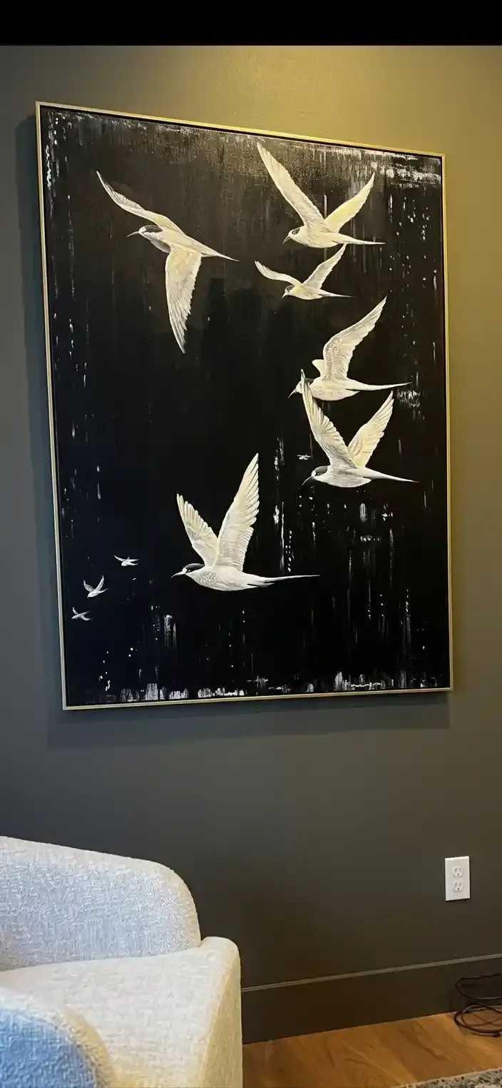 Monochromatic Bird Art | Original Black & White Flight Painting #ZZ 26