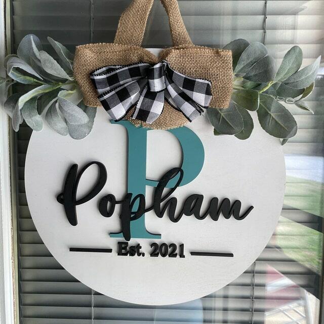 18" Personalized Wood Door Hanger - Name and Big Initial