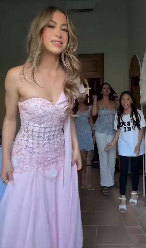Luxury Pink Arabic Floral chiffon Evening Dress With Cape LA73451