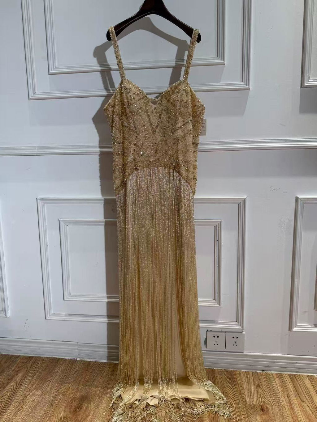 Luxury Arabic Gold Mermaid Beaded Tassel Evening Dress LA73446