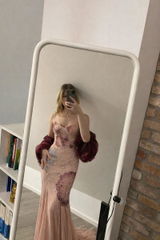 Luxury Pink Beaded Plunging Mermaid Evening Dress SS515