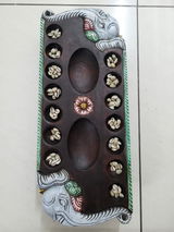 Hand Carved Mahogany Pallanguli Board with Peacock Motif – Traditional Mancala Game