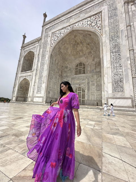 Purple Floral Printed Organza Partywear Maxi Dress