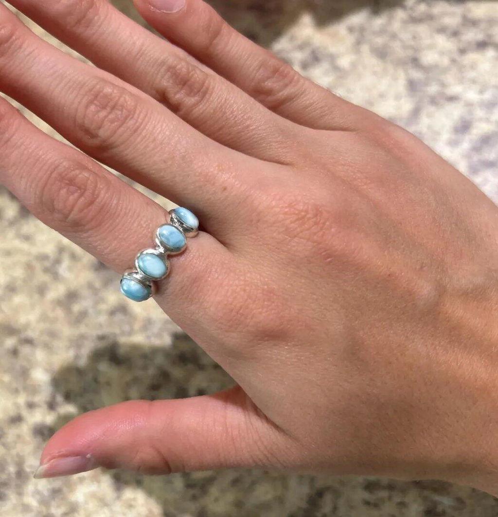 925 Sterling Silver Larimar Ring - Blue Ocean Larimar Eternity Band