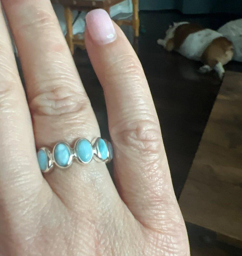 925 Sterling Silver Larimar Ring - Blue Ocean Larimar Eternity Band