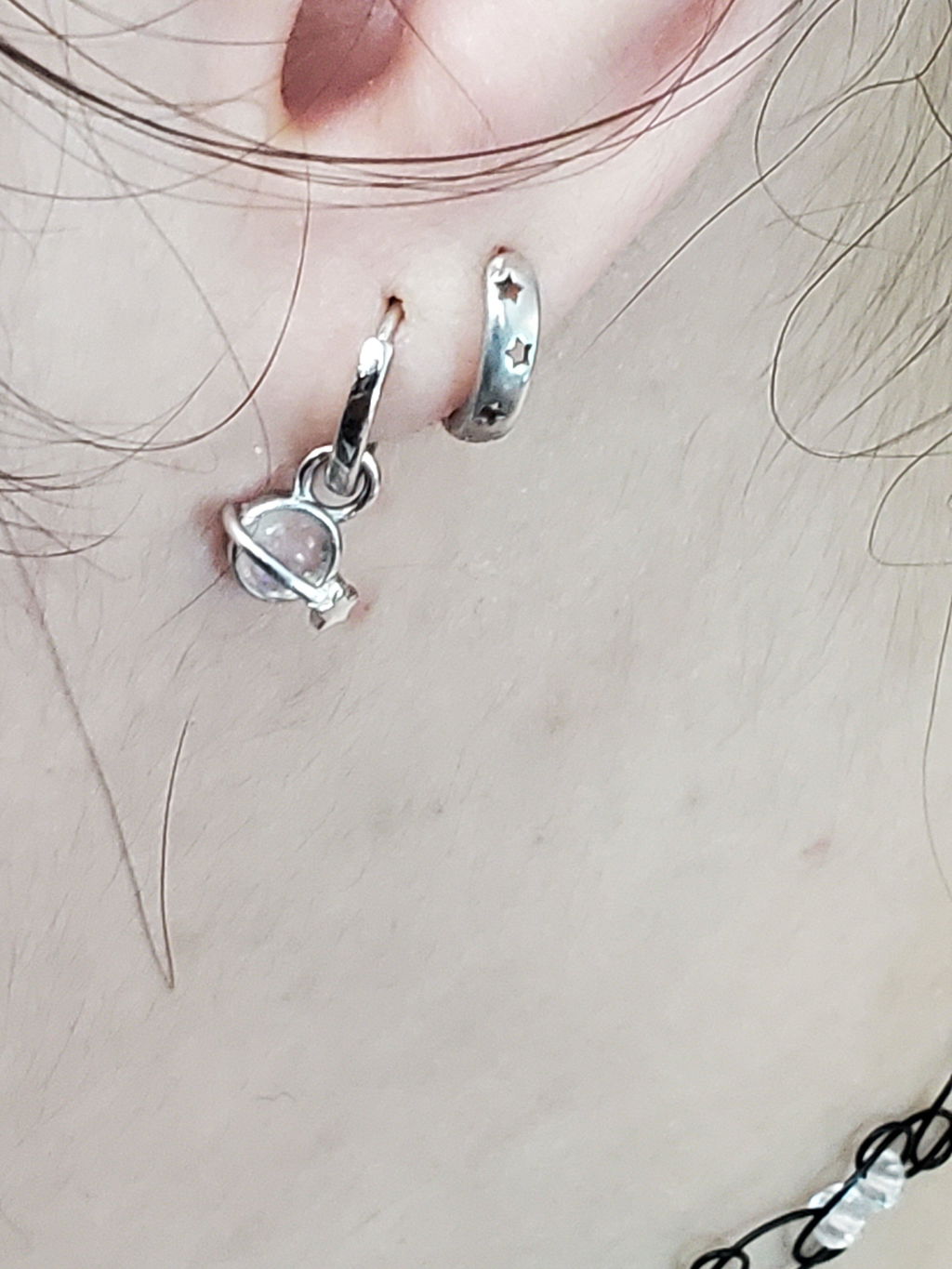 Mismatched Moonstone Astronaut and Planet Charmed Hoop Earrings in Sterling Silver - Cute Space Theme Huggie Hoop- Detachable Fun Hoops