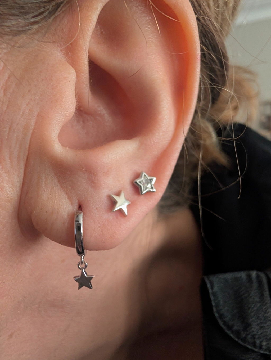Pair of Star Huggie Hoop Earrings in Sterling Silver, Dangle Star Hoops, Celestial Earrings, Silver, Gold or Rose Gold